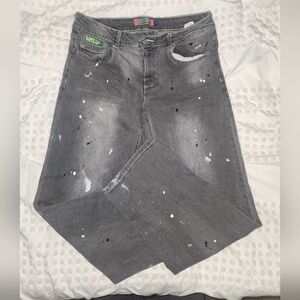 Empyre Tara Splatter Grey Low Rise Denim Skate Jeans, Size 8